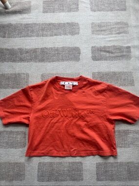 Off-White Cropped Embossed Logo Tee — Orange